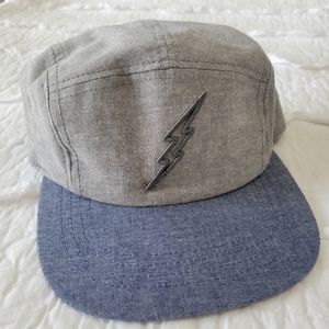 Lightening Bolt Linen Cotton Baseball Hat NWOT Gray & Blue